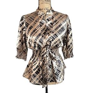 BCBGMAXAZRIA Elegant Black and Cream Abstract Blouse